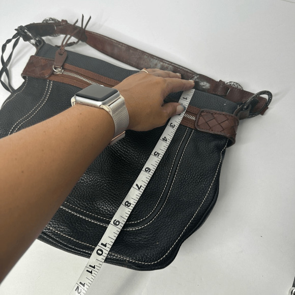 BRIGHTON Pebbled Leather Two tone Shoulder Bag Silver brown equestrian #D488475 - Picture 9 of 9